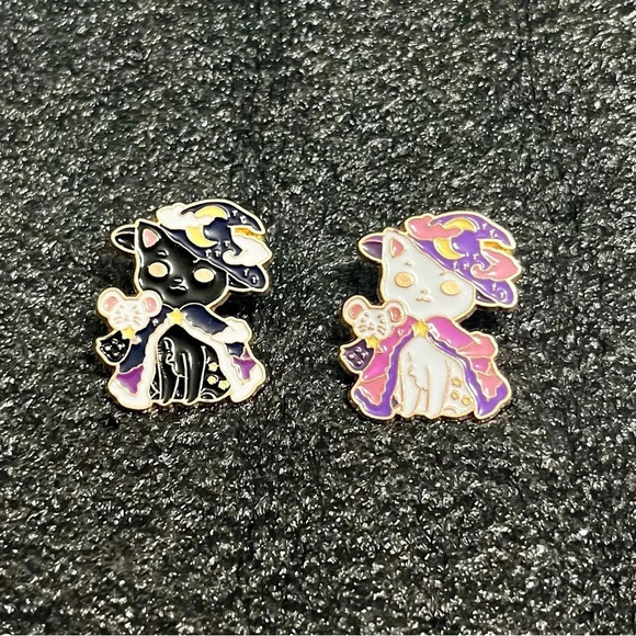 Enchanting Black and White Cat Pins - Set of Two - Picture 2 of 3